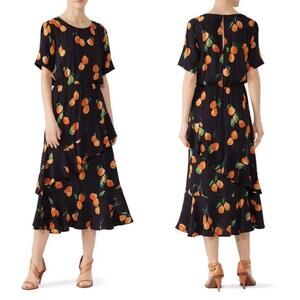 JUST Female Black Orange Ruffled Hem Midi‎ Dress Size Small